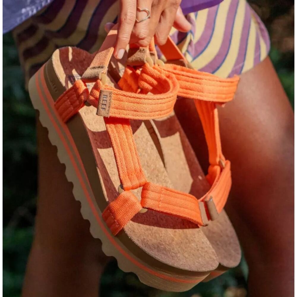 REEF Cushion Rem Hi Orange Platform Strappy Women's Size 9